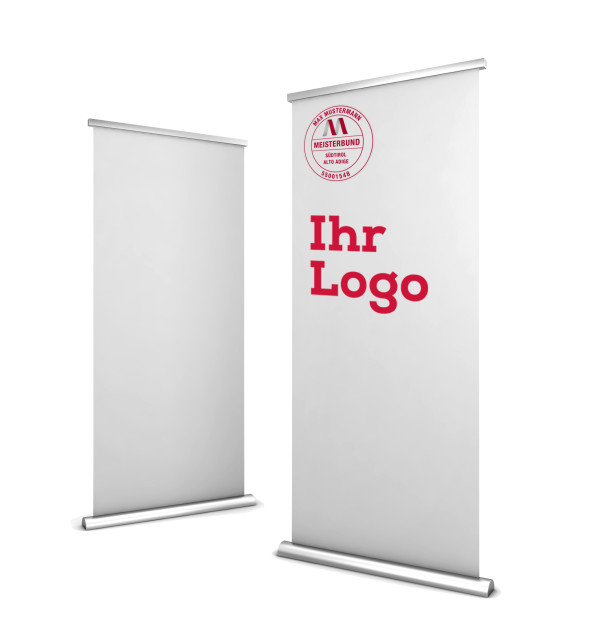 Two roll up banners
